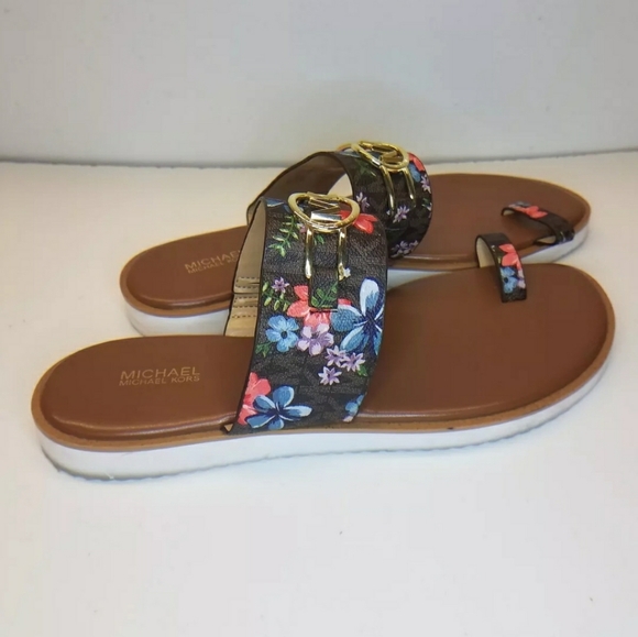 Like NEW Michael Kors MK Designer Floral-Print Sandals Size 10 - Picture 2 of 8